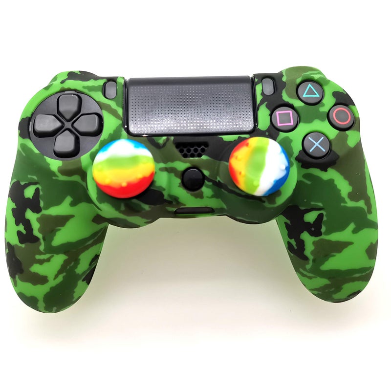 Asokex Silicone Skin Cover for Ps4 Controller (1pc Anti-Slip Case, 1 Pair L2 R2 Trigger Extender, 4pcs Thumb Grips,4pcs LED Light Bar Decal) Protector for DualShock PS4/ Slim/Pro Controller (Green camouflag) - Image 4